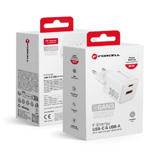 FORCELL F-ENERGY Mini GaN III VT-35 utazótöltő 1 x Type C + 1x USB A csatlakozóval, PD QC4.0 30W fehér