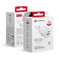 FORCELL F-ENERGY Mini GaN III VT-25B utazó töltő 1 x Type C + 1 x USB A aljzattal, PD QC4.0 25W fehér