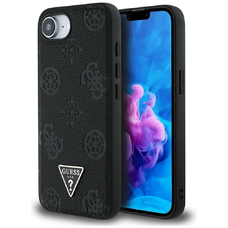 GUESS tok iPhone 16e (SE 4 2025) MagSafe kompatibilis GUHMPSE4PGBTMK (Prémium PU Bélyegzett Peony Háromszög Logó) fekete tok