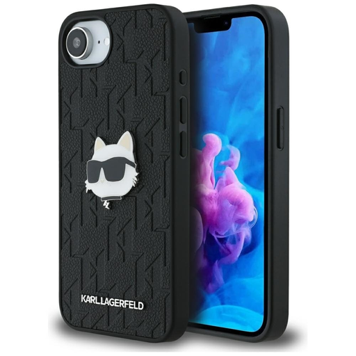 Original Pouch KARL LAGERFELD Monogram Choupette Head Pin iPhone 16e tok fekete Original Pouch KARL LAGERFELD Monogram Choupette Head Pin iPhone 16e tok fekete