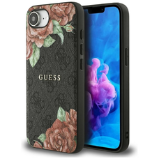 Eredeti Guess 4G Flowers Print MagSafe tok iPhone 16e fekete,