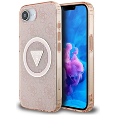 Original Case GUESS IML Metal Glitter 4G Circle Triangle MagSafe iPhone 16e pink tok