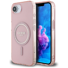 Eredeti Guess IML Glitter Kör MagSafe iPhone 16e tok rózsaszín tok