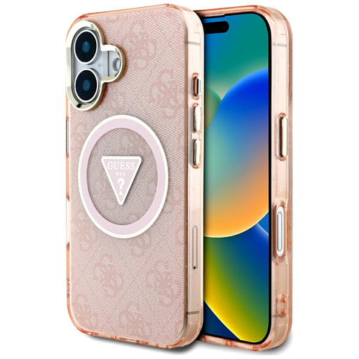 Guess - IML Fém Csillogó 4G Kör Háromszög MagSafe (GUHMP16SHG4PRTGP) - iPhone 16 - Rózsaszín tok Guess - IML Fém Csillogó 4G Kör Háromszög MagSafe (GUHMP16SHG4PRTGP) - iPhone 16 - Rózsaszín tok