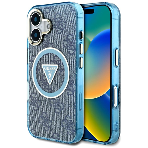 Guess - IML Fém Csillogó 4G Kör Háromszög MagSafe (GUHMP16SHG4PRTGB) - iPhone 16 - Kék tok Guess - IML Fém Csillogó 4G Kör Háromszög MagSafe (GUHMP16SHG4PRTGB) - iPhone 16 - Kék tok