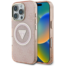  Guess - IML Fém Csillámos 4G Kör Háromszög MagSafe (GUHMP16LHG4PRTGP) - iPhone 16 Pro - Rózsaszín tok