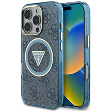  Guess - IML Metal Glitter 4G Körtéglalap Háromszög MagSafe (GUHMP16LHG4PRTGB) - iPhone 16 Pro - Kék tok
