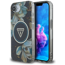  Guess - IML Fém Csillámvirágok Háromszög MagSafe (GUHMPSE4HFLPEDK) - iPhone 16e - Fekete tok