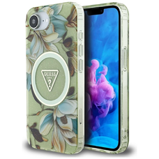  Guess - IML Fém Csillogó Virágok Háromszög MagSafe (GUHMPSE4HFLPEDN) - iPhone 16e - Zöld tok