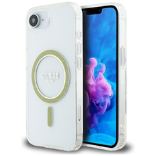 Original Case GUESS IML Glitter Circle MagSafe tok iPhone 16e átlátszó