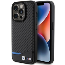 BMW Bőr Karbon MagSafe iPhone 15 Pro Max tok - Fekete