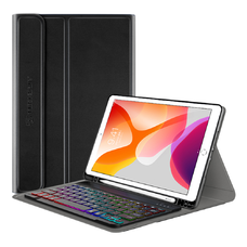  Techsuit - CozyTab Tok (ceruzatartóval/RGB vezeték nélküli mágneses billentyűzettel) - iPad 10.2 (2019 / 2020 / 2021) - Fekete tok