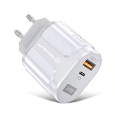  Techsuit - Fali Töltő Prémium (CHPD038) - USB-A, QC 3.0, USB-C, 20W - Fehér