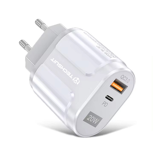  Techsuit - Fali Töltő Prémium (CHPD038) - USB-A, QC 3.0, USB-C, 20W - Fehér