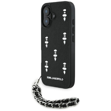 Karl Lagerfeld Saffiano Crystals lánccal iPhone 16 tok - Fekete