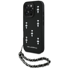 Karl Lagerfeld Saffiano Crystals lánccal iPhone 16 Pro tok - Fekete tok