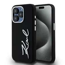 Karl Lagerfeld Szilikon Fém Felirat Logó iPhone 15 Pro Max tok - Fekete