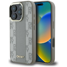 DKNY Kockás Minta Magsafe iPhone 16 Pro tok - Bézs