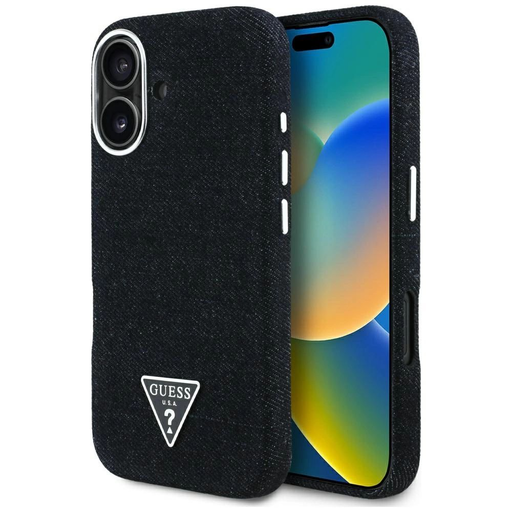 Guess Denim Triangle Logo MagSafe tok iPhone 16-hoz - fekete Guess Denim Triangle Logo MagSafe tok iPhone 16-hoz - fekete