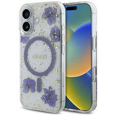 Guess Gyanta Virágok Glitter MagSafe iPhone 16 tok - lila