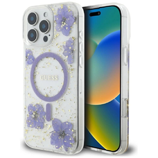 Guess Resin Flowers MagSafe tok iPhone 16 Pro - lila