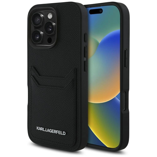 Karl Lagerfeld HC Grained PU Cardslot Metal Elong iPhone 16 Pro tok - Fekete Karl Lagerfeld HC Grained PU Cardslot Metal Elong iPhone 16 Pro tok - Fekete