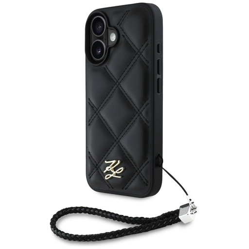 Karl Lagerfeld Tűzdelt Kezdőbetűs Logó & Láncos Szíj iPhone 16 tok - Fekete tok Karl Lagerfeld Tűzdelt Kezdőbetűs Logó & Láncos Szíj iPhone 16 tok - Fekete tok