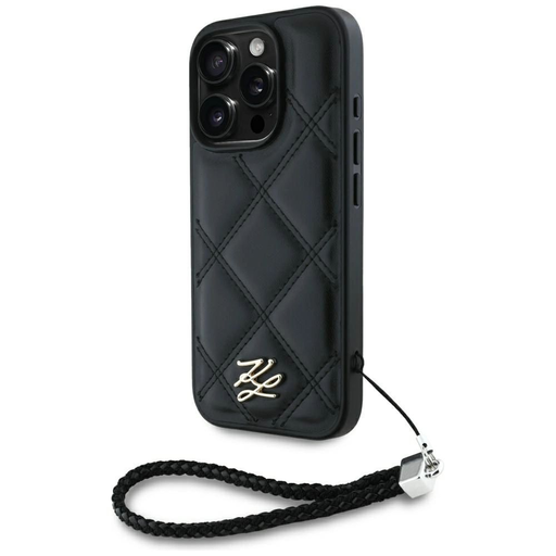Karl Lagerfeld Steppelt Kezdőbetű Logós és Láncos iPhone 16 Pro tok - Fekete Karl Lagerfeld Steppelt Kezdőbetű Logós és Láncos iPhone 16 Pro tok - Fekete
