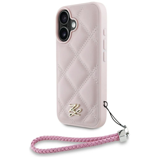 Karl Lagerfeld Steppelt Kezdőbetűs Logó & Láncos iPhone 16 tok - Rózsaszín Karl Lagerfeld Steppelt Kezdőbetűs Logó & Láncos iPhone 16 tok - Rózsaszín
