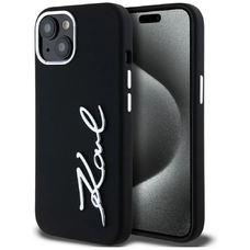 Karl Lagerfeld Szilikon Metal Script Logo iPhone 15 Tok - Fekete