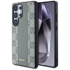 DKNY bőr kockás mintás MagSafe tok Samsung Galaxy S25 Ultra - Szürke tok