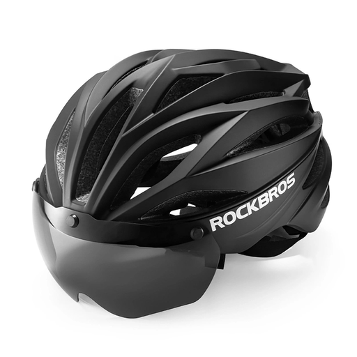 Rockbros kerékpáros sisak napellenzővel, levehető UV védőszemüveggel, uniszex - fekete