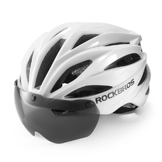 Rockbros biciklis sisak napellenzővel, levehető UV-szemüveggel, uniszex, fényes - fehér