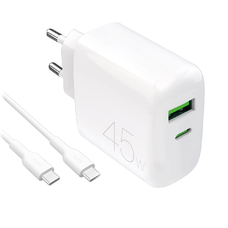 Puro Daily Prolite 45W USB-C USB-A Power Delivery töltő USB-C kábellel - fehér