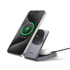  Ugreen - Vezeték nélküli töltő 2 az 1-ben W706 (45023) - MagSafe, iPhone-hoz, Apple Watch-hoz, AirPods-hoz, USB-C, 20W, 3A, Qi2, MPP - Fekete
