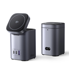  Ugreen - Vezeték nélküli töltő 4 az 1-ben X555 (55321) - MagSafe, Gyors töltés iPhone-hoz, iPadhez, MacBookhoz, GaN, USB, 2xType-C, 65W - Fekete