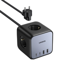  Ugreen - Fali töltő DigiNest Cube 7 az 1-ben CD268 (60113) - GaN, Gyorstöltés, 2x USB-C, 2x USB, 3x AC, 2990W, 13A, PD65W - Fekete