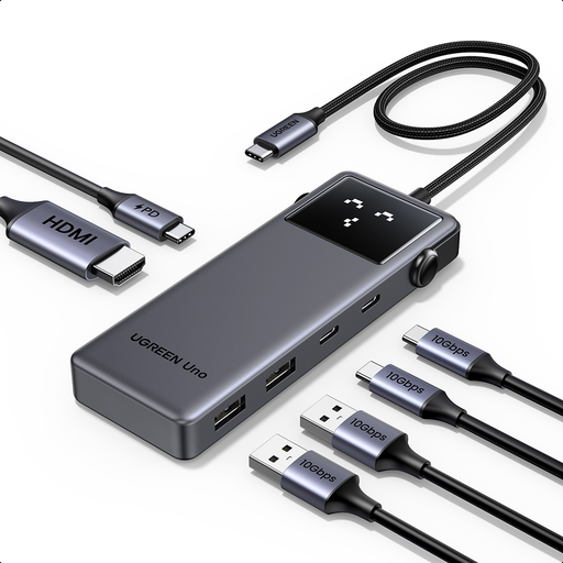  Ugreen - Docking Station Uno 6 az 1-ben CM888 (35998) - LED kijelző, 2x USB, 2x Type-C, HDMI, 10Gb/s, 4K, 100W SD/TF foglalat - Fekete