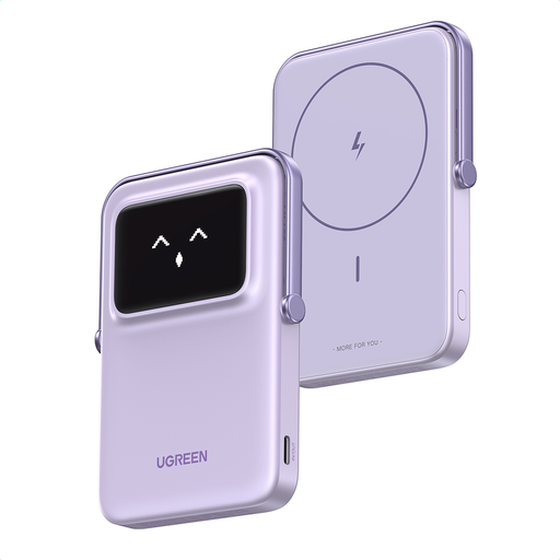  Ugreen - PB571 (35606) Power Bank - digitális kijelzővel, gyors töltés, mágneses, vezeték nélküli, 5000mAh, USB-C, 18W, 3A - Lila