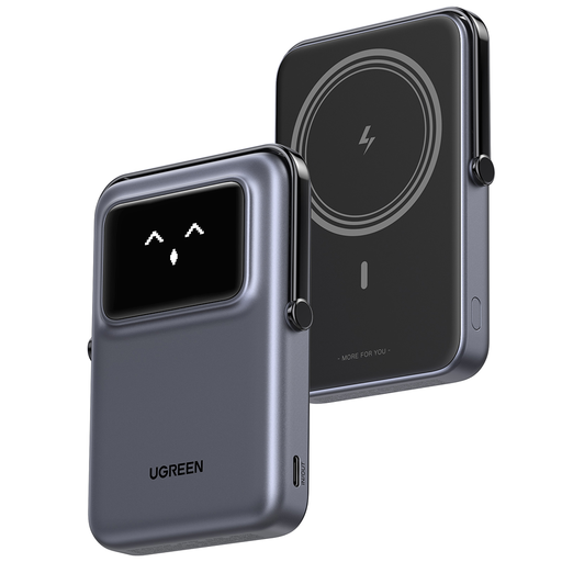  Ugreen - Vezeték nélküli Power Bank Uno PB572 (45327) - MagSafe, Gyors töltés, TFT kijelző, Állvány, 10000mAh, USB-C, 20W, 5V/3A - Szürke