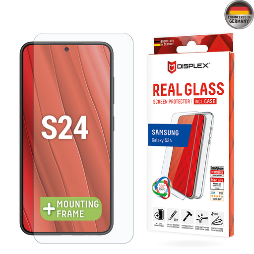  Displex - Prémium [Csomag] Valódi Üveg + Tok - Samsung Galaxy S24 - Átlátszó üvegfólia