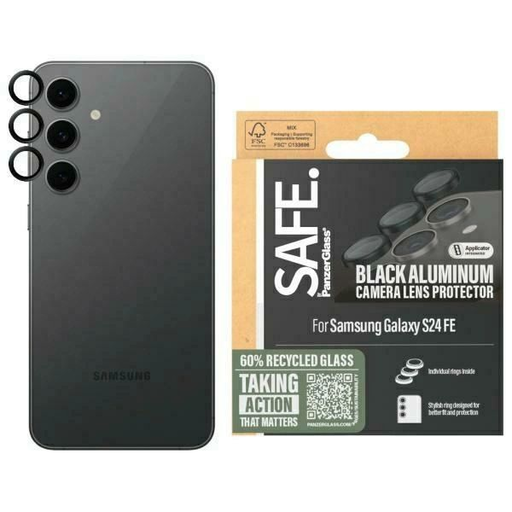SAFE by PanzerGlass Kameravédő Samsung Galaxy S24 FE - Fekete üvegfólia SAFE by PanzerGlass Kameravédő Samsung Galaxy S24 FE - Fekete üvegfólia