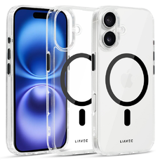 Liavec Fényes Magsafe Átlátszó tok iPhone 16 fekete tok