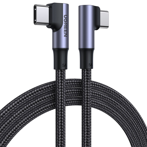 Ugreen Elbow Nylon harisnyázott USB Type C - USB Type C kábel döntött fejjel 1m 5A PD 100W fekete (US335 70696)