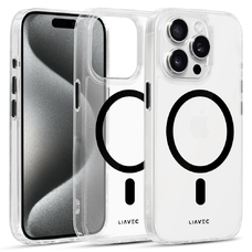 Liavec Glossy Magsafe átlátszó iPhone 15 tok fekete