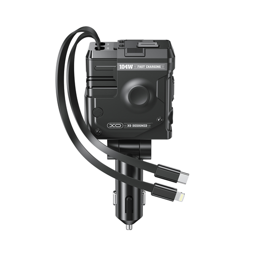 XO autós töltő CC66 104W 1x USB 1x USB-C fekete USB-C és Lightning kábellel