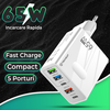  Techsuit - Prémium Fali Töltő PentaXPower (CHC1) - 3x USB QC 3.0, 2x Type-C PD 25W, 65W, LED, GaN, Type-C Kábel, 1m - Fekete - 1. kép