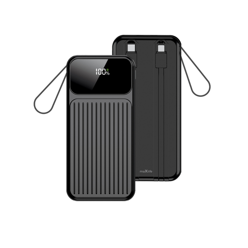 Maxlife powerbank beépített kábelekkel MXPB-06 PD QC 22,5W 10000 mAh fekete