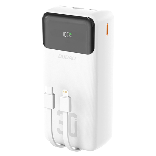 Dudao K15MAX 30000mAh PD 22.5W Powerbank beépített kábelekkel - Fehér