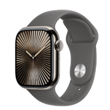 Apple Watch S10 Mobilhálózatos 42 mm Természetes Titán Tokkal és Szürkésbarna Sport Szíjjal - S/M